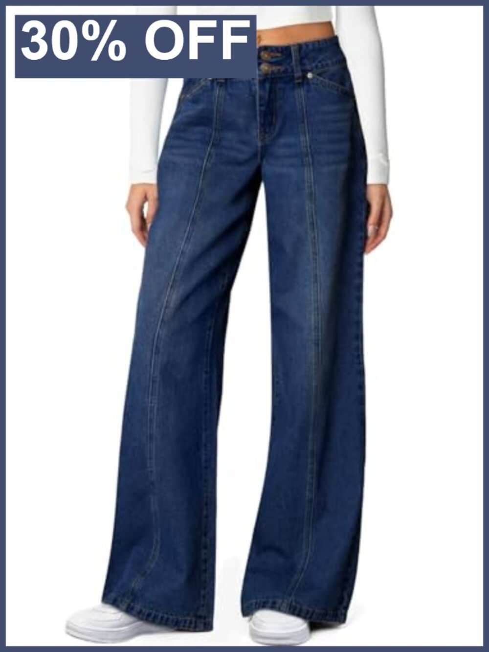 High Waisted Wide Leg Stretchy Jeans Straight Leg Dual Button Women's